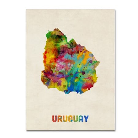 Michael Tompsett 'Uruguay Watercolor Map' Canvas Art,35x47